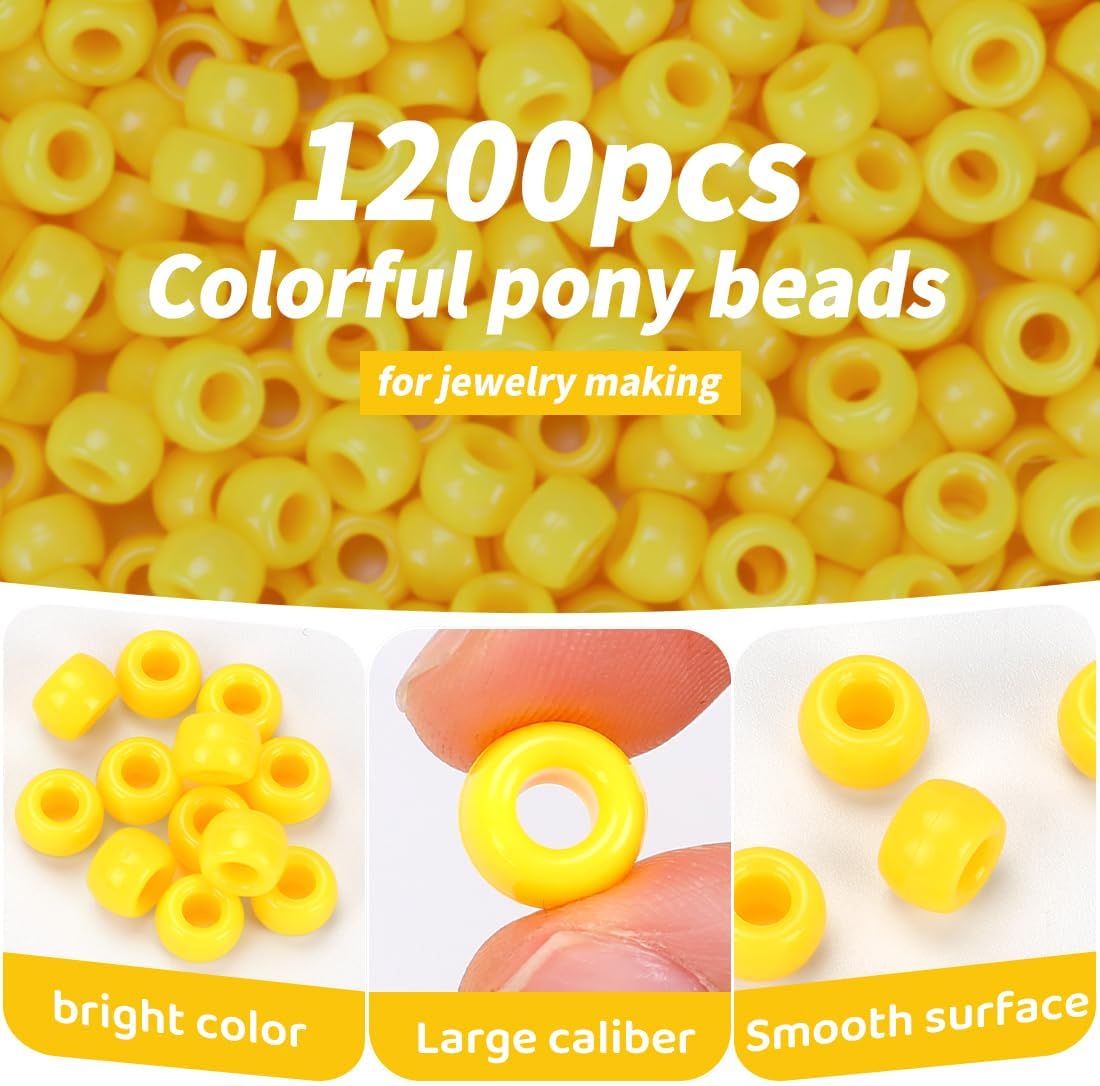 1200pcs Pony Beads Bulk – 11 Colors 6x9mm Plastic Craft Beads for Bracelets, Jewelry, Hair Braiding & DIY Projects