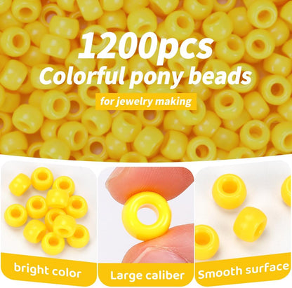 1200pcs Pony Beads Bulk – 11 Colors 6x9mm Plastic Craft Beads for Bracelets, Jewelry, Hair Braiding & DIY Projects