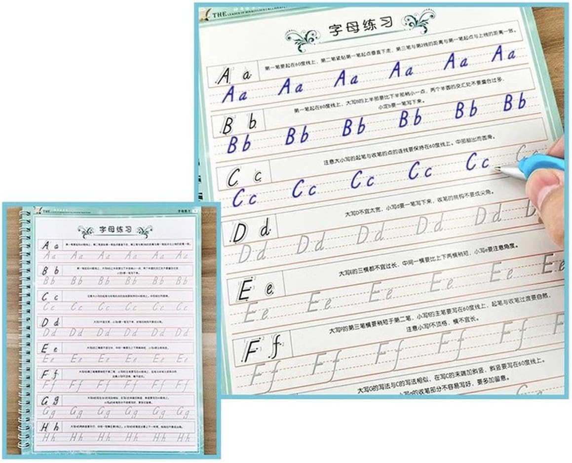 Italic English Practice Copybook, 3D Groove Practice English Calligraphy Copybook Handwriting Practice Book, Letters and Words