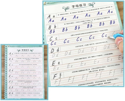 Italic English Practice Copybook, 3D Groove Practice English Calligraphy Copybook Handwriting Practice Book, Letters and Words