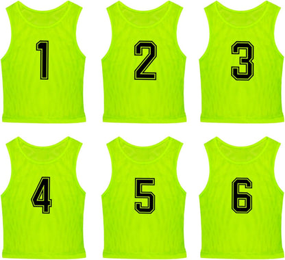 6 Pcs Pinnies Team Practice Vests with Numbers for Child Youth Teen Adult,Ideal for Soccer, Football,Basketball