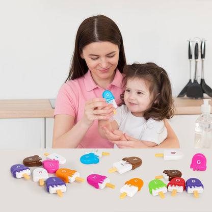 Alphabet Learning Toys Matching Letter ABC Fine Motor Toy Double-Side Ice Cream Toys Preschool Learning Activities Montessori for Toddler Kids Ages 2 3 4 5