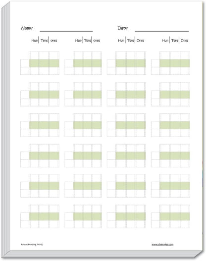 Channie’s Triple Digit Math Line-Up Pad for 3 Digit Addition Subtraction 250 Pages Counted Front & Back, 125 Sheets, Grades 2nd & 3rd, Size 8.5” x 11”