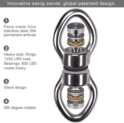 SELEWARE Silent Bearing Swing Swivel, 360° Rotational Device Hanging Accessory with Removeable Buckle for Tree Swing, Hammock Chair, Climbing Rope, Yoga, Kids Swing Swivel 1200LB Capacity, 2 Pack