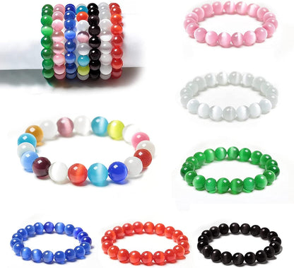 HAAMIIQII 8mm Light Blue Cat Eye Glass Round Crystal Stone Loose Gemstone Beads for Jewelry Making Bracelets Necklaces Earrings Crafts (45-50pcs)