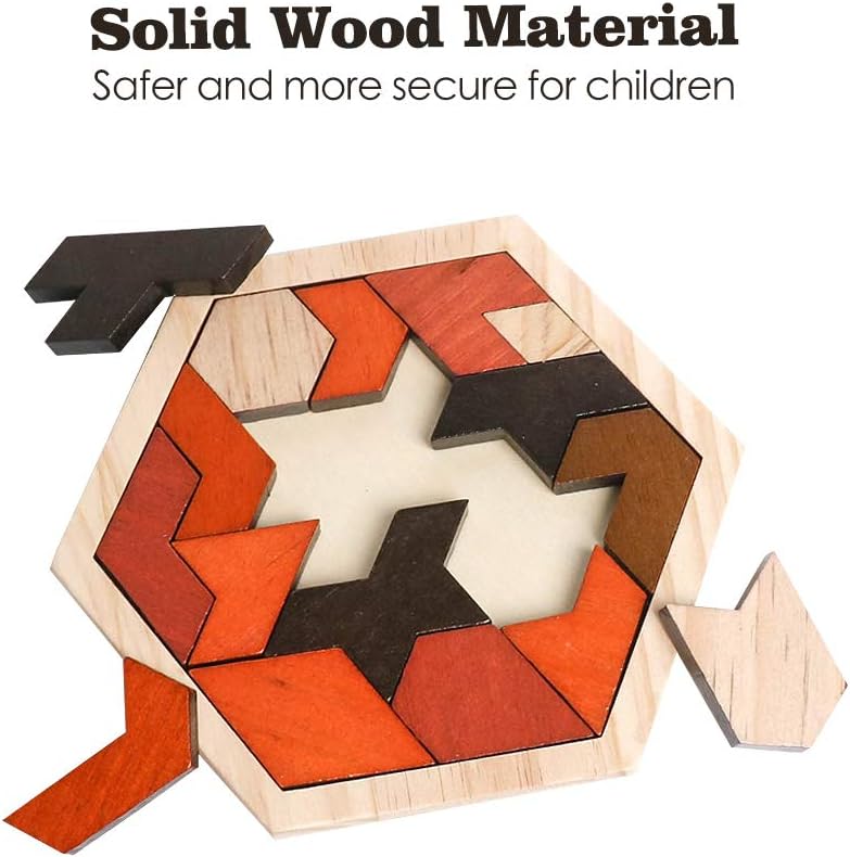 Skrtuan 5 Pack Wooden Puzzles Set - STEM Montessori Educational Board Games and Logic Traning Brain Teaser Geometric Shapes Tangram Puzzle Games for Kids Ages 3+