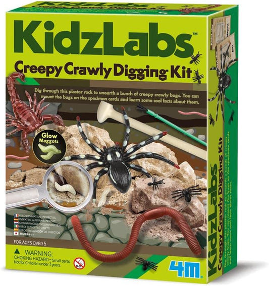 4M Creepy Crawly Digging Kit for Kids Ages 5-10 – Excavate 5 Realistic Insects & Spiders, Fossil Dig Set with Scorpion, Spider, Centipede, Glow-in-the-Dark Maggot, STEM Educational Science Toy