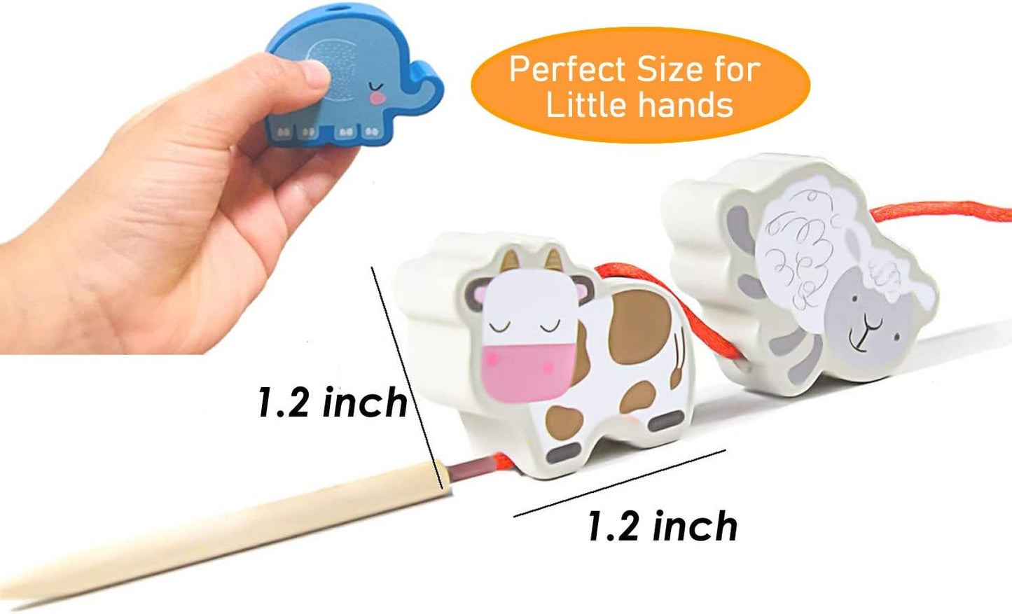 BMTOYS Montessori Educational Threading Toys Wooden Stringing Farm Animals Fruits Lacing Beads Preschool Toy for Toddler 3 4 5 Year Old Boys Girls