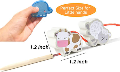BMTOYS Montessori Educational Threading Toys Wooden Stringing Farm Animals Fruits Lacing Beads Preschool Toy for Toddler 3 4 5 Year Old Boys Girls
