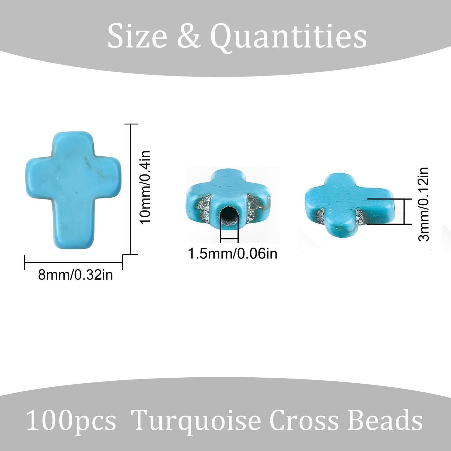 100pcs Blue and White Turquoise Cross Spacer Beads 8x10mm Semi Precious Stone Bead Easter Cross Gemstone Loose Beads for Jewelry Making Charms Beading Bracelets Necklaces Earrings Crafts