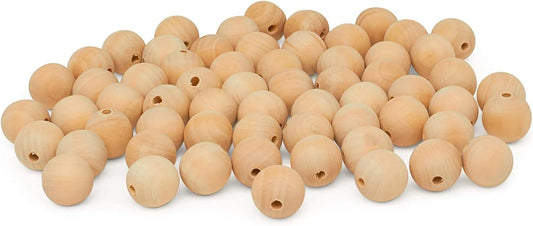 Large Wooden Beads for Crafts - Pack of 6 32mm 1-1/4 x 3/8 Inch Hole Large Wood Beads for Crafts withHoles for DIY | Round Wooden Balls for Crafts | Wood Beads for Jewelry Making | Woodpeckers