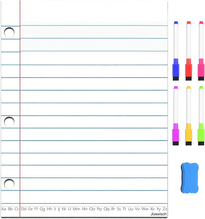 1PCS Giant Magnetic Notebook Paper 6 Magnetic Pens + 1 Eraser Erasable Handwriting Lined Paper Whiteboard Accessories, Dry Erase Notebook Teaching Aids, Homeschool Teaching Supplies 17" x 22"