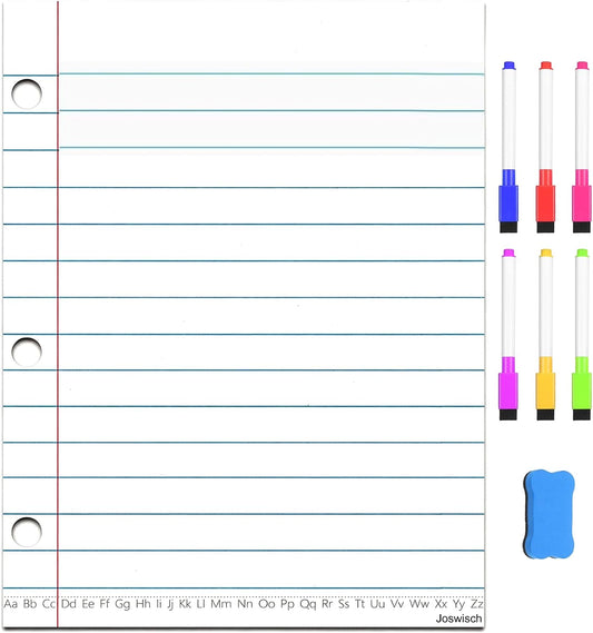 1PCS Giant Magnetic Notebook Paper 6 Magnetic Pens + 1 Eraser Erasable Handwriting Lined Paper Whiteboard Accessories, Dry Erase Notebook Teaching Aids, Homeschool Teaching Supplies 17" x 22"