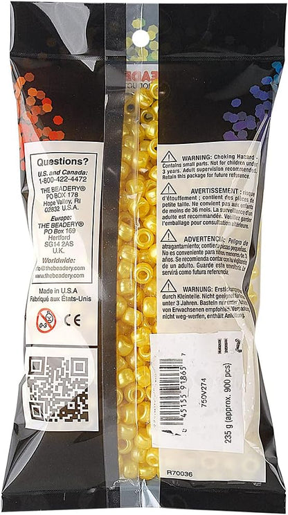 The Beadery - 9x6mm Barrel Pony Bead, Yellow Pearl - 900 Pieces - 750V274