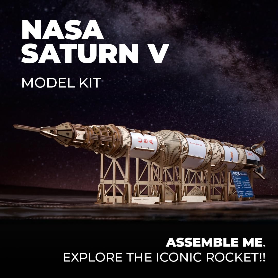 UGEARS NASA Saturn V 3D Puzzles for Adults - Wooden Model Kits for Adults Model Rocket Full Kit Space Shuttle Model Aerospace Engineering Gifts Brain Teaser, Hobby Set