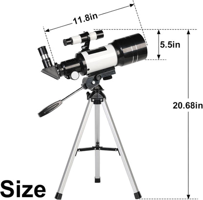 Telescope for Adults & Kids, 70mm Aperture Refractor (15X-150X) Portable Travel Telescope with Phone Adapter & Wireless Remote, Astronomy Beginners Gifts, Black