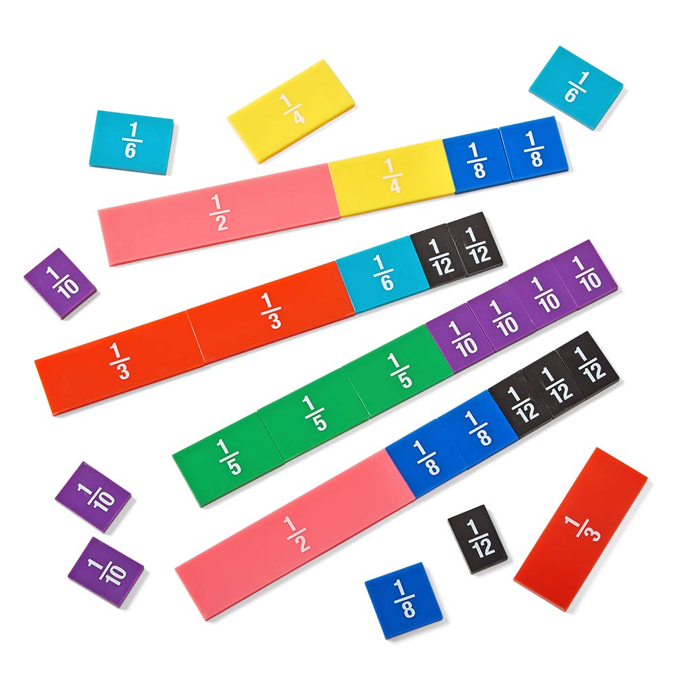 Hand2Mind Plastic Double-Sided Decimal & Fraction Tiles (Set of 51) & Connecting Fraction Circles (Set of 5), Rainbow Circle Math Manipulatives