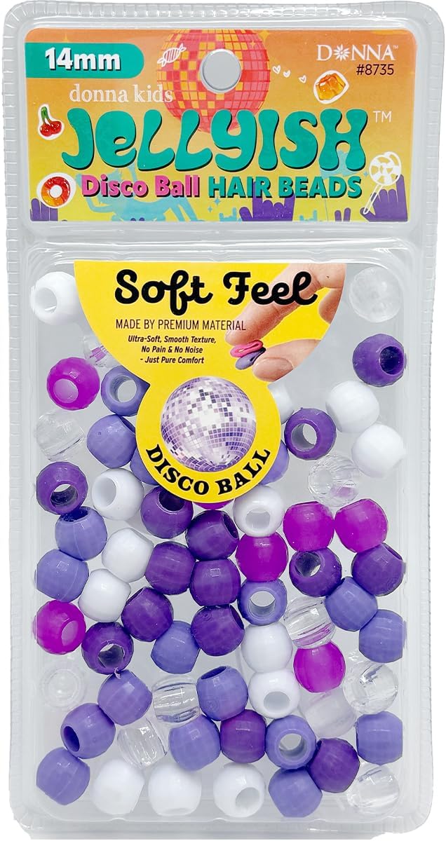 DONNA Kids Jellyish Disco Ball Hair Beads – 14mm Soft-Feel Silicone Beads for Braids, Ponytails & Styling, Tangle-Free Hair Accessories for Girls, 1 Pack (Brown Mix)