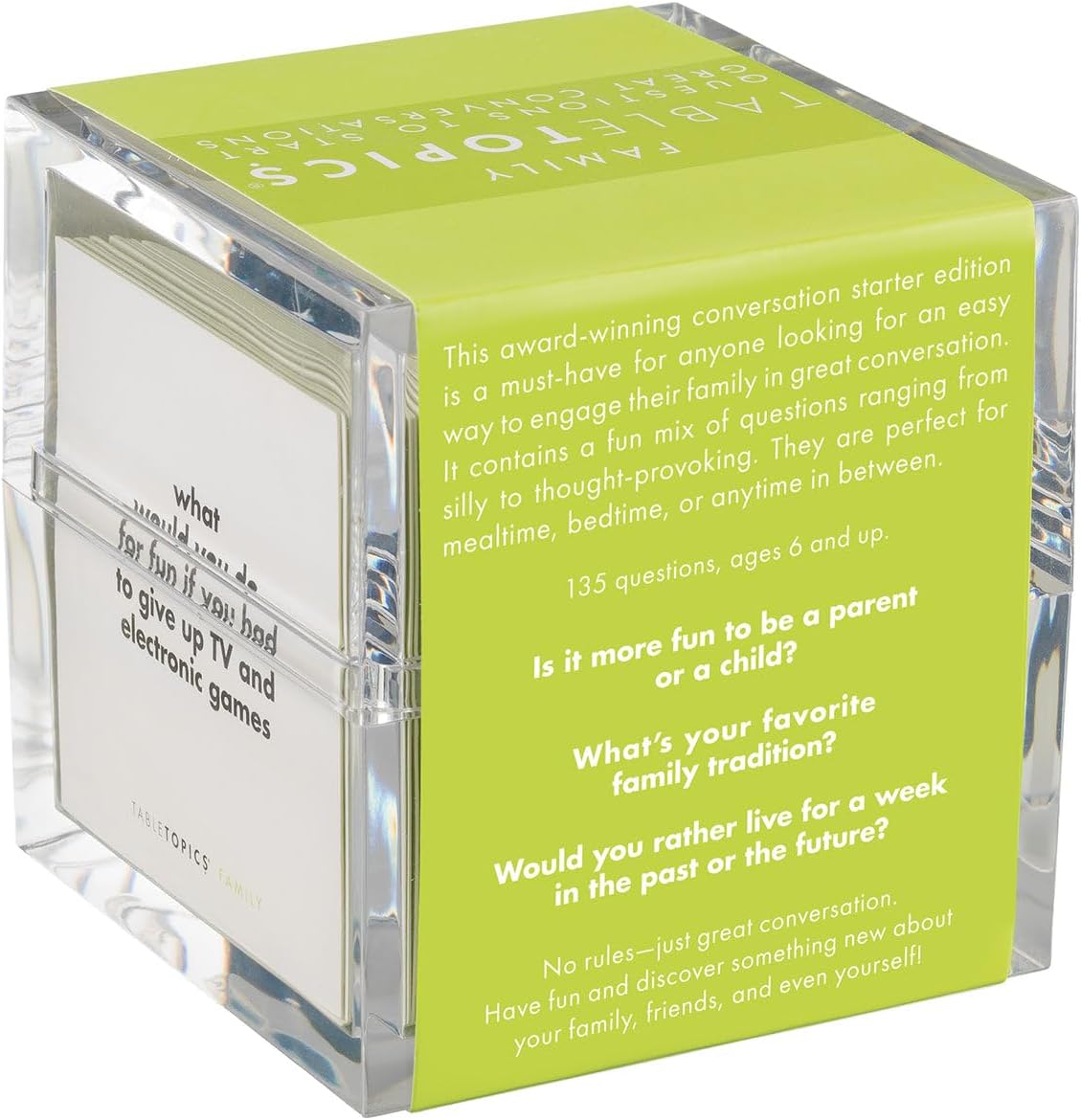 TableTopics Family Conversation Cards for Kids & Parents with 135 Questions for Fun & Connection at Dinnertime, Game Night, & Classrooms