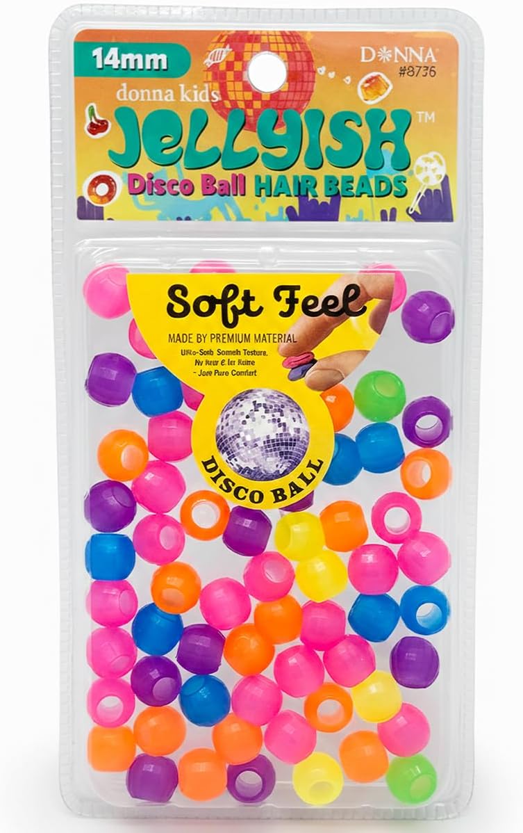 DONNA Kids Jellyish Disco Ball Hair Beads – 14mm Soft-Feel Silicone Beads for Braids, Ponytails & Styling, Tangle-Free Hair Accessories for Girls, 1 Pack (Brown Mix)