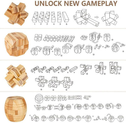 VolksRose 9pcs Wooden Brain Teaser Puzzles, IQ Challenge Puzzle Games, Logic Smart Mind Puzzle Box Lock Toy Removing Assembling 3D Small Puzzle Gift Set for Adults Teenagers Kids, 1.8inch 4.5cm