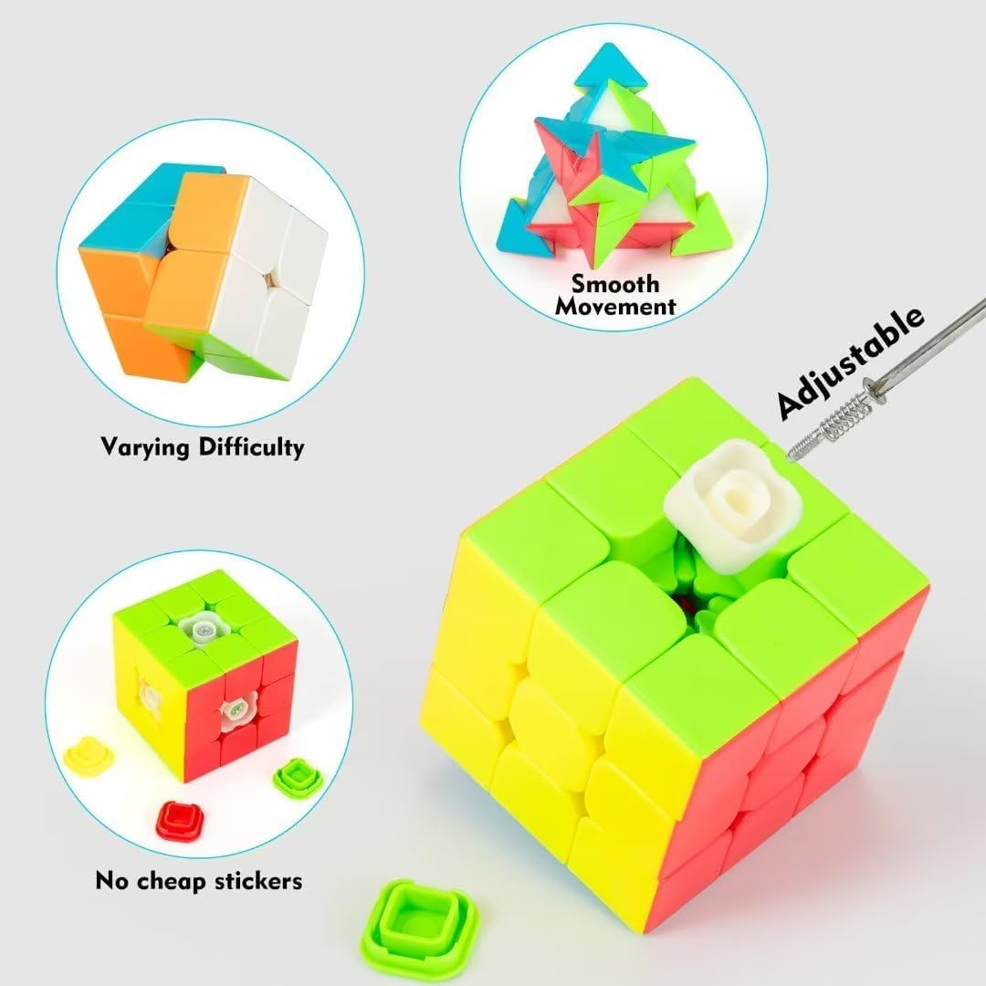 Speed Cube Set 3-in-1 Stickerless: 2x2, 3x3 & Pyramid Speed Cubes | Easter Gifts Basket Stuffers Boy Toys for All Ages