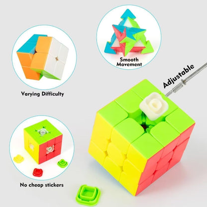 Speed Cube Set 3-in-1 Stickerless: 2x2, 3x3 & Pyramid Speed Cubes | Easter Gifts Basket Stuffers Boy Toys for All Ages