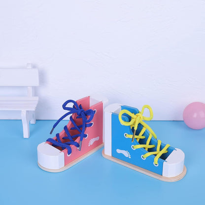 Learn to Tie Shoes - Wooden Lacing Shoe Tying Practice, Reusable Wood Shoelaces Tying/pink