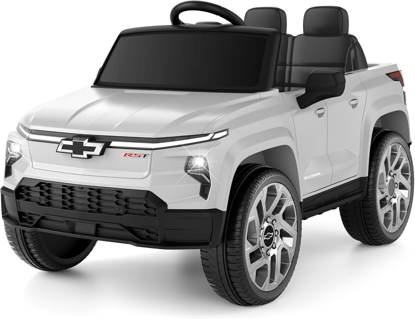 24V Licensed Chevrolet Silverado Electric Car for Kids, Ride on Toys for Toddlers with Remote Control, Soft Start, LED Lights, Music Player, Seat Belts, Easy to Assemble, Black