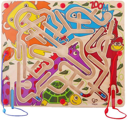 Hape Zoo’m Magnetic Wooden Bead Maze Puzzle | Durable Two Player Wooden Puzzle Toy for Toddlers, Fun Filled Traveling Entertainment