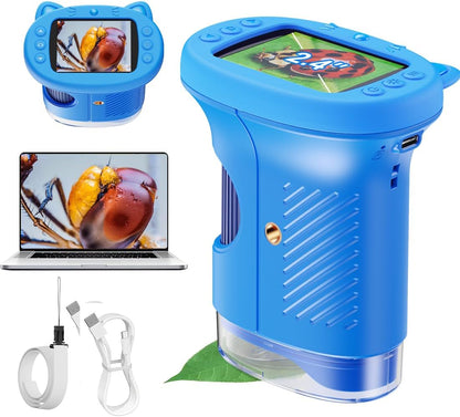 1000X Handheld Digital Microscope for Kids, 4K Kids Microscope with 2.4" Screen, 200–1000X Magnification, Portable STEM Educational Toy for Boys and Girls Ages 5–12 (White)
