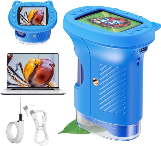 1000X Handheld Digital Microscope for Kids, 4K Kids Microscope with 2.4" Screen, 200–1000X Magnification, Portable STEM Educational Toy for Boys and Girls Ages 5–12 (White)