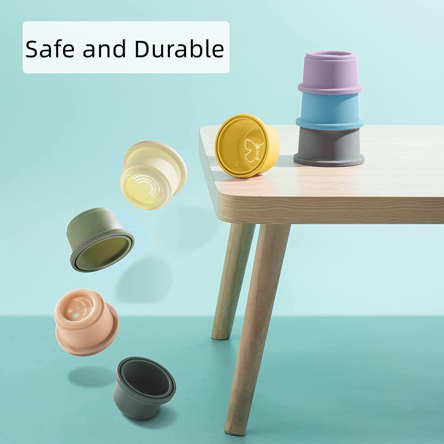 ZYFLSQ Stacking Cups Baby Toy, Nesting Cups 8 Pcs with Pattern for Kid Baby 6 Months and Up Montessori Bath Toys