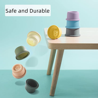 ZYFLSQ Stacking Cups Baby Toy, Nesting Cups 8 Pcs with Pattern for Kid Baby 6 Months and Up Montessori Bath Toys