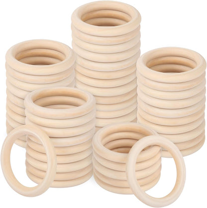 50 Pack 3.15 inch Unfinished Wooden Rings Natural, Wood Craft Rings for DIY Crafts, Jewelry Making, Macrame & Home Decor