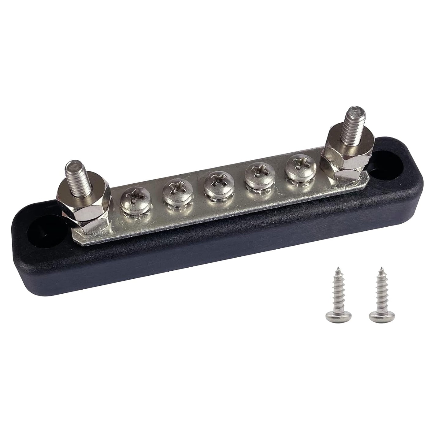 2 x #10 (M5) Studs Power Distribution Block with 5 x #8 (M4) Screws, Ampper 4.2" Bus Bar 12V Power Distribution Terminal Block Battery Busbar for Car Audio Solar (Red & Black)