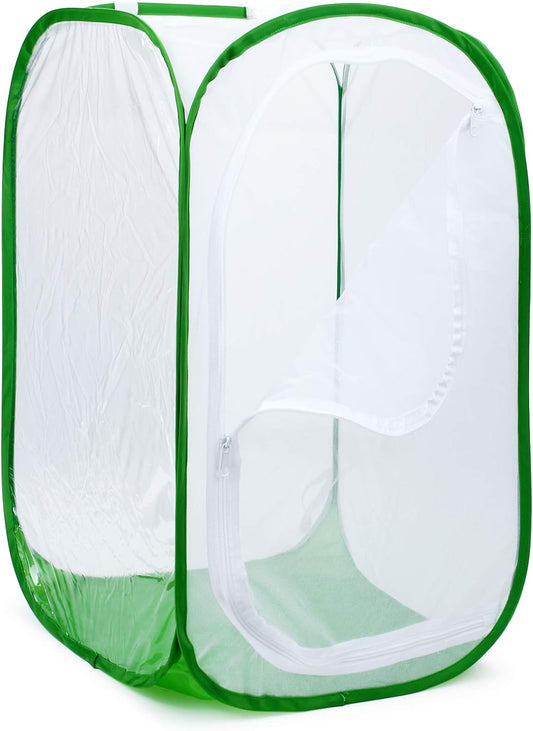 4 Feet Extra Large Monarch Butterfly Habitat, Giant Collapsible Insect Mesh Cage Terrarium Pop-up (White + Green, 28 x 28 x 48 Inches)