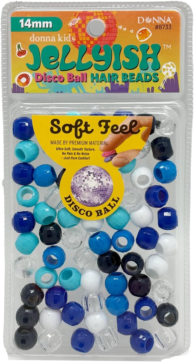 DONNA Kids Jellyish Disco Ball Hair Beads – 14mm Soft-Feel Silicone Beads for Braids, Ponytails & Styling, Tangle-Free Hair Accessories for Girls, 1 Pack (Brown Mix)