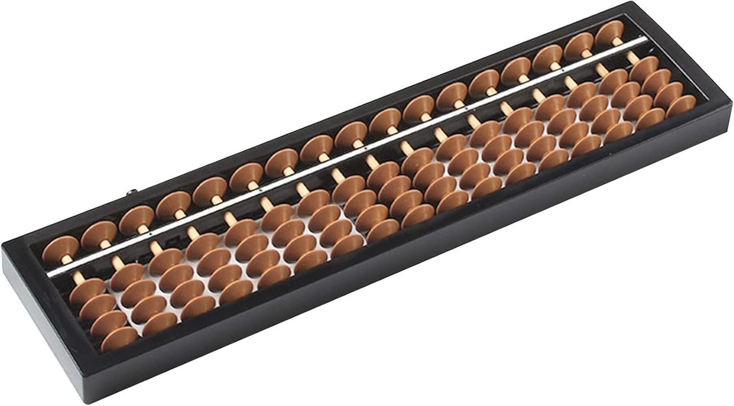 Digital Standard Abacus Professional 17 Column with Reset Button, Chinese Japanese Abacus Calculator Educational Tools Abacus Counting Tool Arithmetic Tool Calculator (Brown)