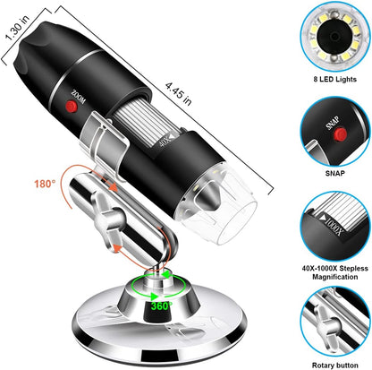 USB Microscope Camera with Stand & Carrying Case, Cainda Digital Microscope Compatible with Android Windows Linux Mac, Portable Magnifier Camera for Kids Students Adults(Not for iPhone/iPad)