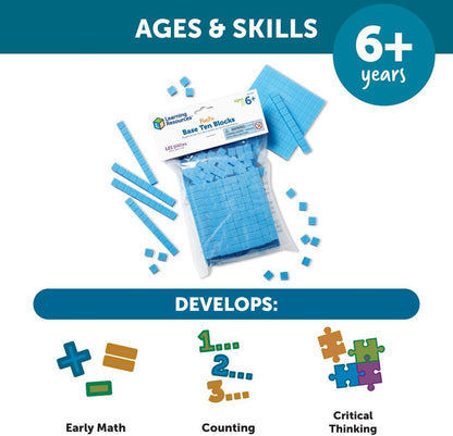 Learning Resources Base Ten Blocks Smart Pack - 121 Pieces, Ages 6+, Grades 1+, Math First Grade Games, School Supplies