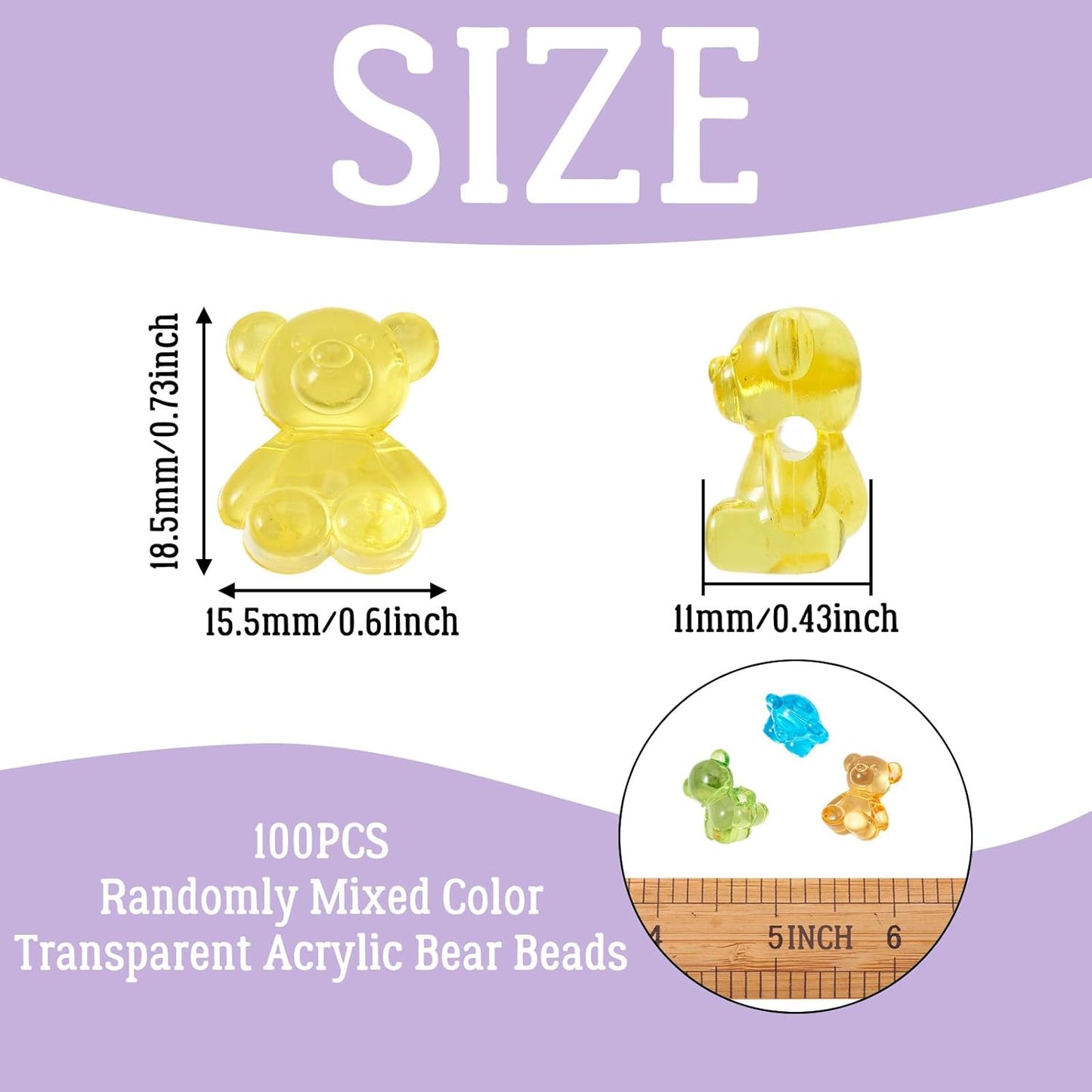 Kissitty 100Pcs Clear Acrylic Bear Beads Cute Bears Loose Beads Bulk Transparent Gummy Bear Spacer Bead Counting Bears for Bracelet Adults Necklace Earring Crafts Bag Key Chain DIY Jewelry Making