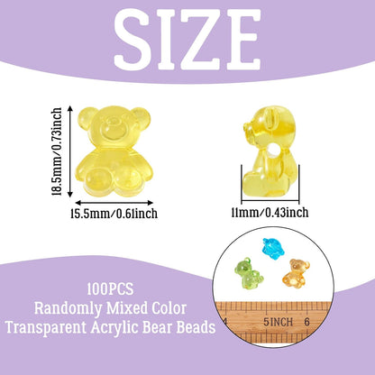 Kissitty 100Pcs Clear Acrylic Bear Beads Cute Bears Loose Beads Bulk Transparent Gummy Bear Spacer Bead Counting Bears for Bracelet Adults Necklace Earring Crafts Bag Key Chain DIY Jewelry Making