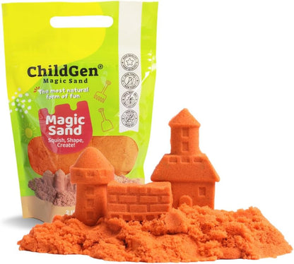 ChildGen Magic Sand, 2lbs Natural Sea Sand in Resealable Bag, Non-Toxic Play Sand for Kids, Soft, Moldable, Mess-Free Sensory Play (Green)