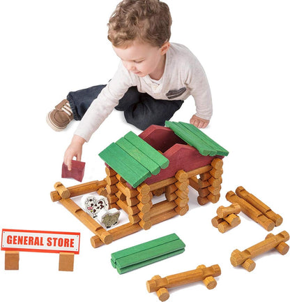 Joqutoys 90 Pcs Wood Building Blocks Toy for Toddlers, Classic Wooden Cabin Log Set Preschool Education Toy, Creative Construction Engineering Educational Toys for 3 4 5 6 Years Boys