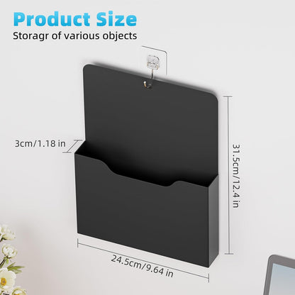 Magnetic File Holder - Magnetic Paper Holder, Pocket Organizer Office Supplies Storage Mail Organizer for Notebooks,Planners,Letter (Black)