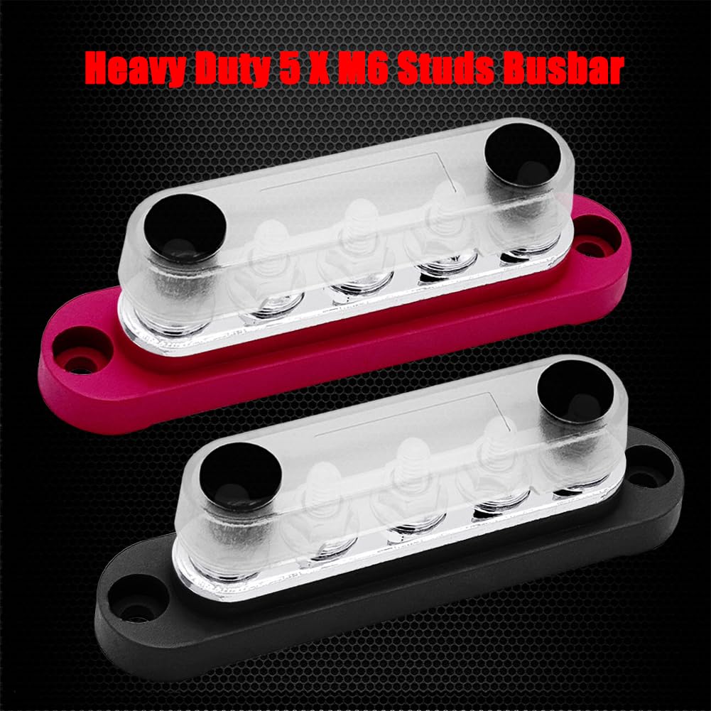 2 x #10 (M5) Studs Power Distribution Block with 5 x #8 (M4) Screws, Ampper 4.2" Bus Bar 12V Power Distribution Terminal Block Battery Busbar for Car Audio Solar (Red & Black)