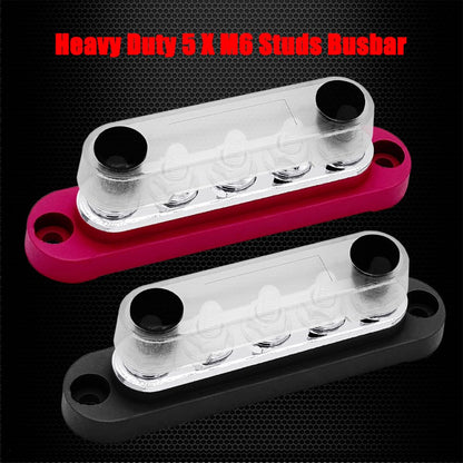 2 x #10 (M5) Studs Power Distribution Block with 5 x #8 (M4) Screws, Ampper 4.2" Bus Bar 12V Power Distribution Terminal Block Battery Busbar for Car Audio Solar (Red & Black)