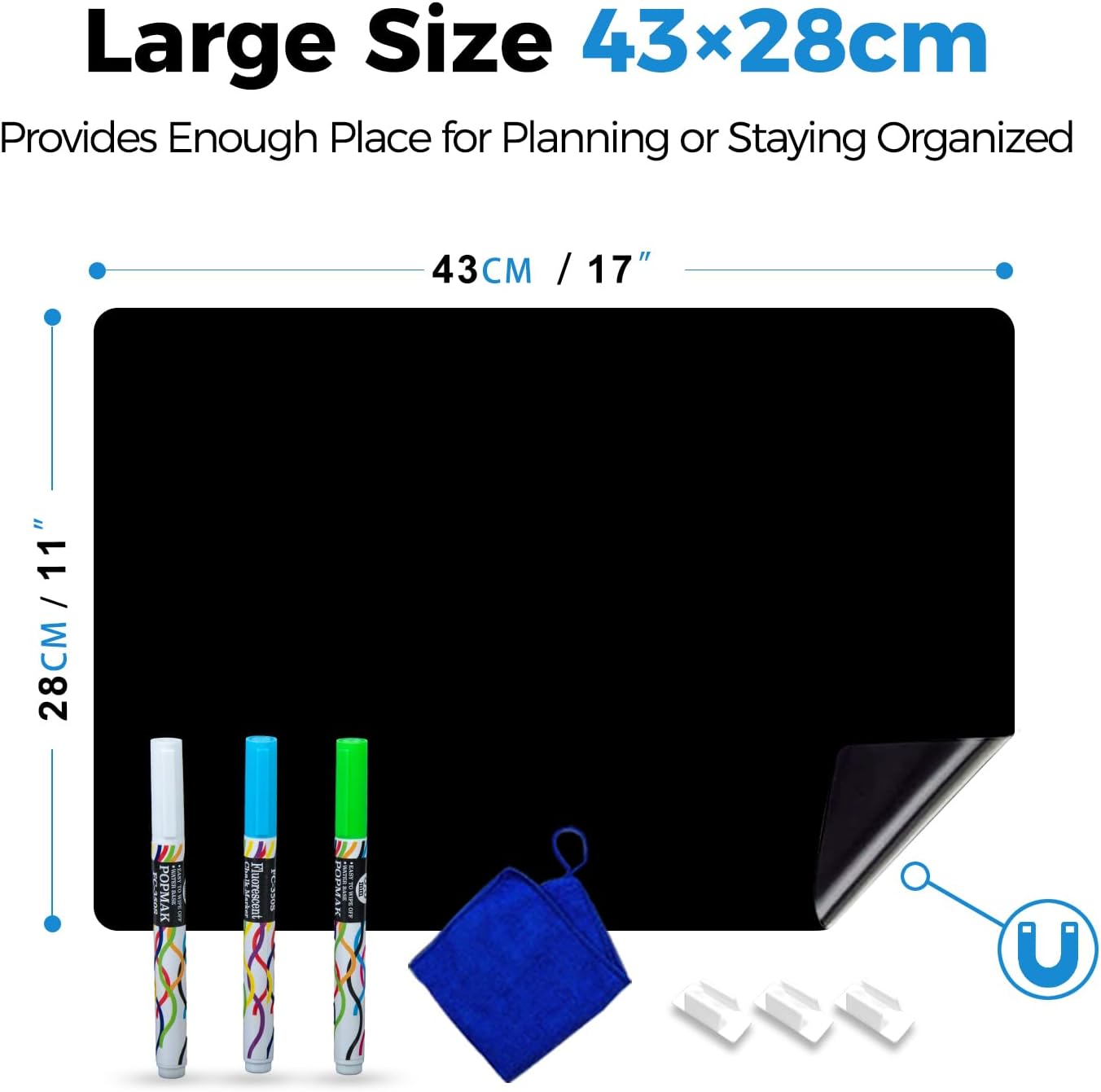 Magnetic Dry Erase Board Fridge White Board Sheet 20x13 inch, Flexible Large Refrigerator Magnets Whiteboard Planner for Home Kitchen, 2 Markers and Eraser