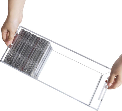 MyGift Modern Premium Clear Acrylic Stackable CD Holder Rack with Cutout Carrying Handles, Compact Disc Jewel Case Display Crate, Media Storage Organizer
